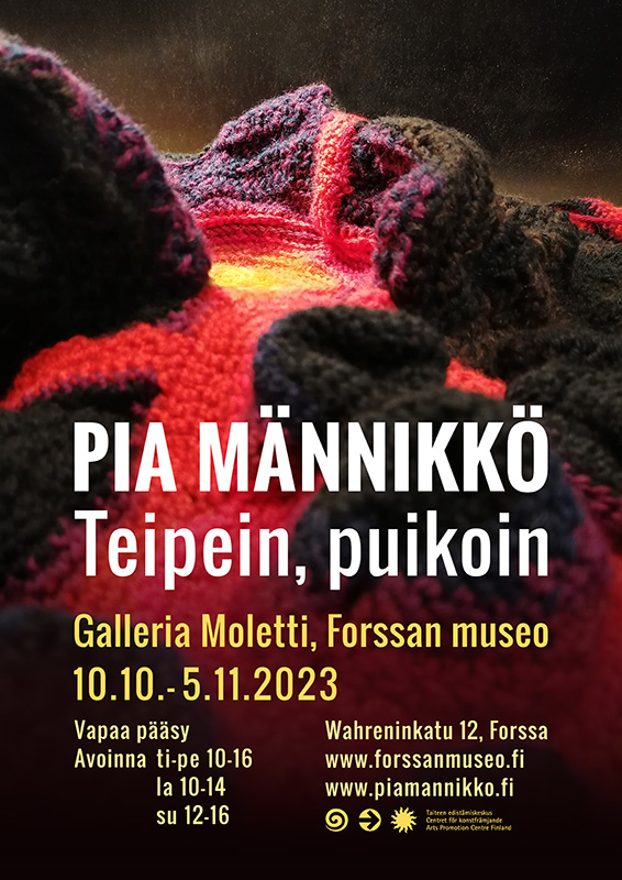 Pia Männikkö "Teipein, puikoin" exhibition poster